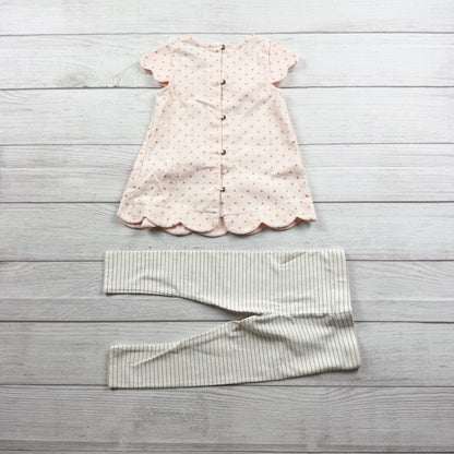 Tahari Baby Girls Polka Dot Dress Stripe Leggings Outfit Set 18-24 Months
