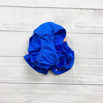Cat & Jack Girls One Piece Swimsuit Blue Rainbow Strappy Cutout Ruffle XS 4-5