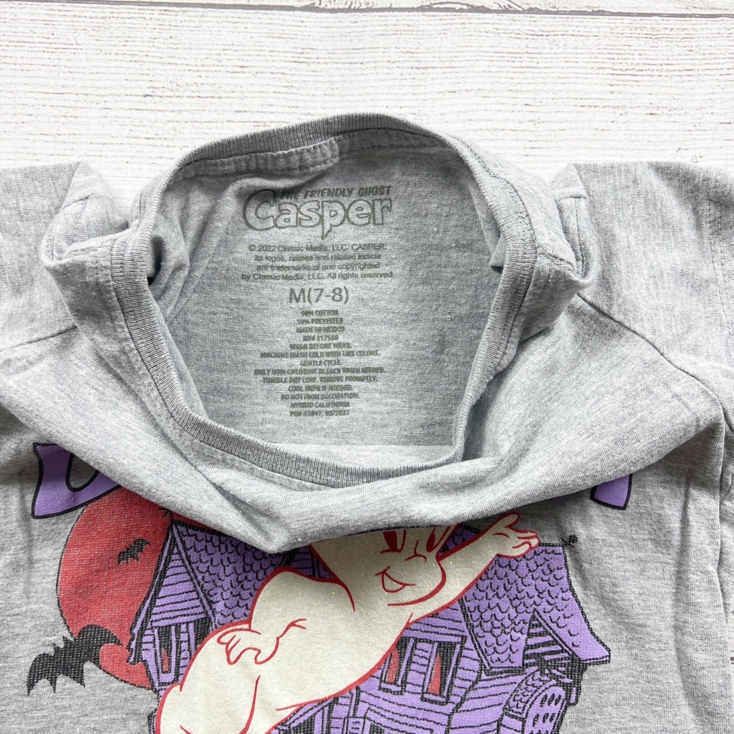 Casper The Friendly Ghost Gray Graphic Tee Short Sleeve M 7-8