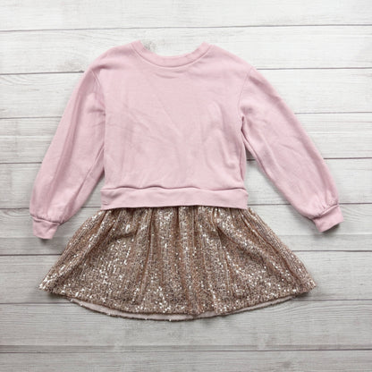 Gap Kids Girls Pink Sweatshirt Dress With Gold Sequin Skirt M 8-9