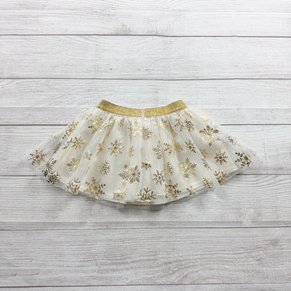 Holiday Time Baby Girls Gold Snowflake Tulle Skirt Glitter 12-18 Months