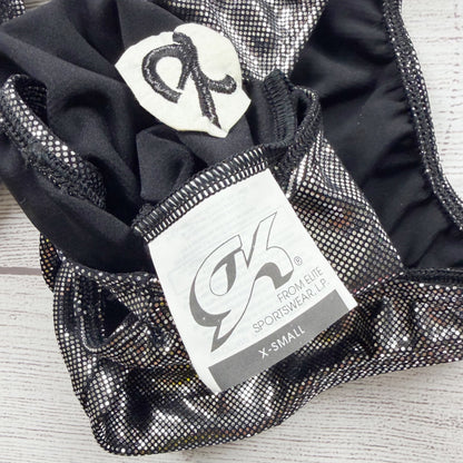 GK Elite Girls Black Metallic Gymnastics Leotard Matching Scrunchie NWT CXS 4