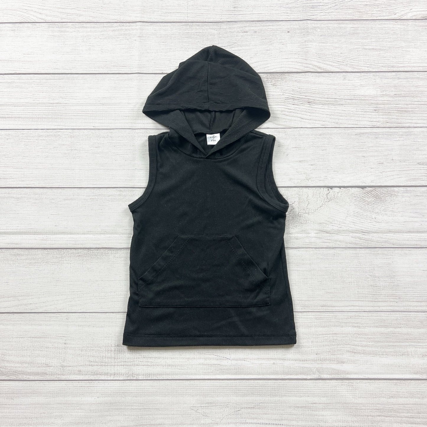 Millie & Roo Toddler Hooded Tank Top Black Ribbed Sleeveless Hoodie 3-4