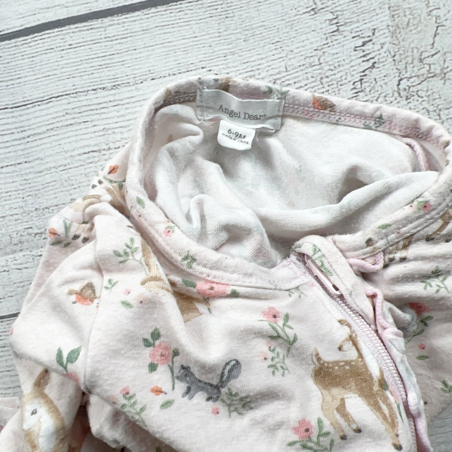 Angel Dear Baby Girls Pink Woodland Deer Print Footed Zip Pajamas 6-9 Months