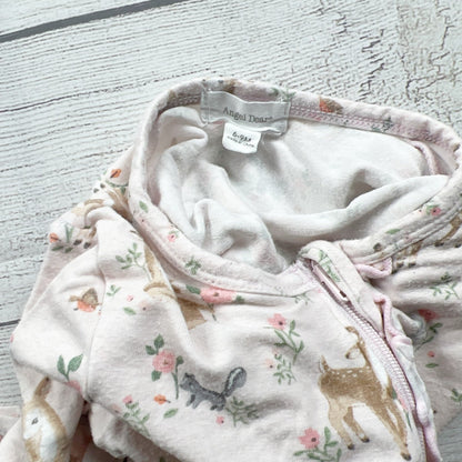 Angel Dear Baby Girls Pink Woodland Deer Print Footed Zip Pajamas 6-9 Months