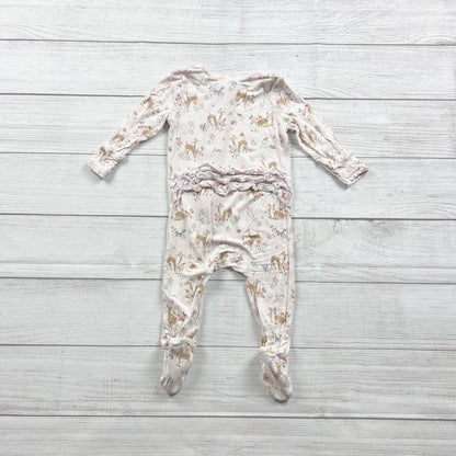 Angel Dear Baby Girls Pink Woodland Deer Print Footed Zip Pajamas 6-9 Months