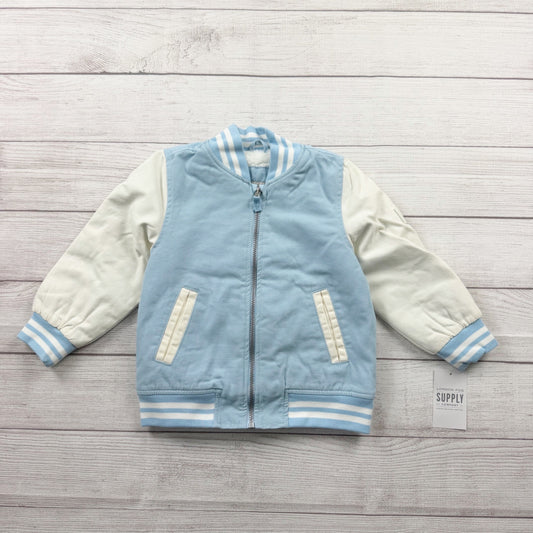 London Fog Toddler Varsity Jacket Blue White Sherpa Lined Bomber Zip Up 2T