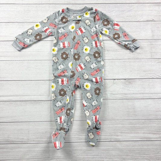 Carter’s Toddler Footed Pajamas Breakfast Print Gray Zip Sleeper 2T