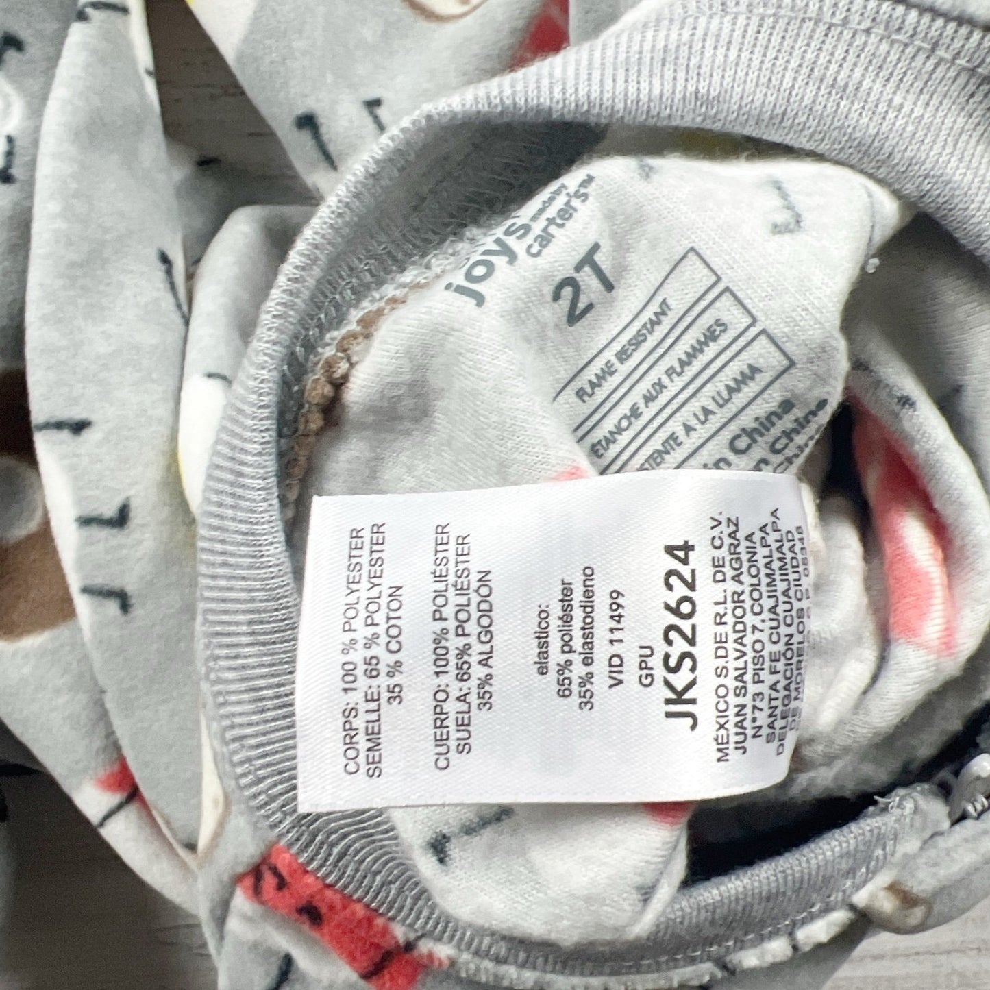 Carter’s Toddler Footed Pajamas Breakfast Print Gray Zip Sleeper 2T