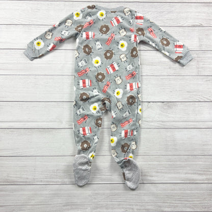 Carter’s Toddler Footed Pajamas Breakfast Print Gray Zip Sleeper 2T