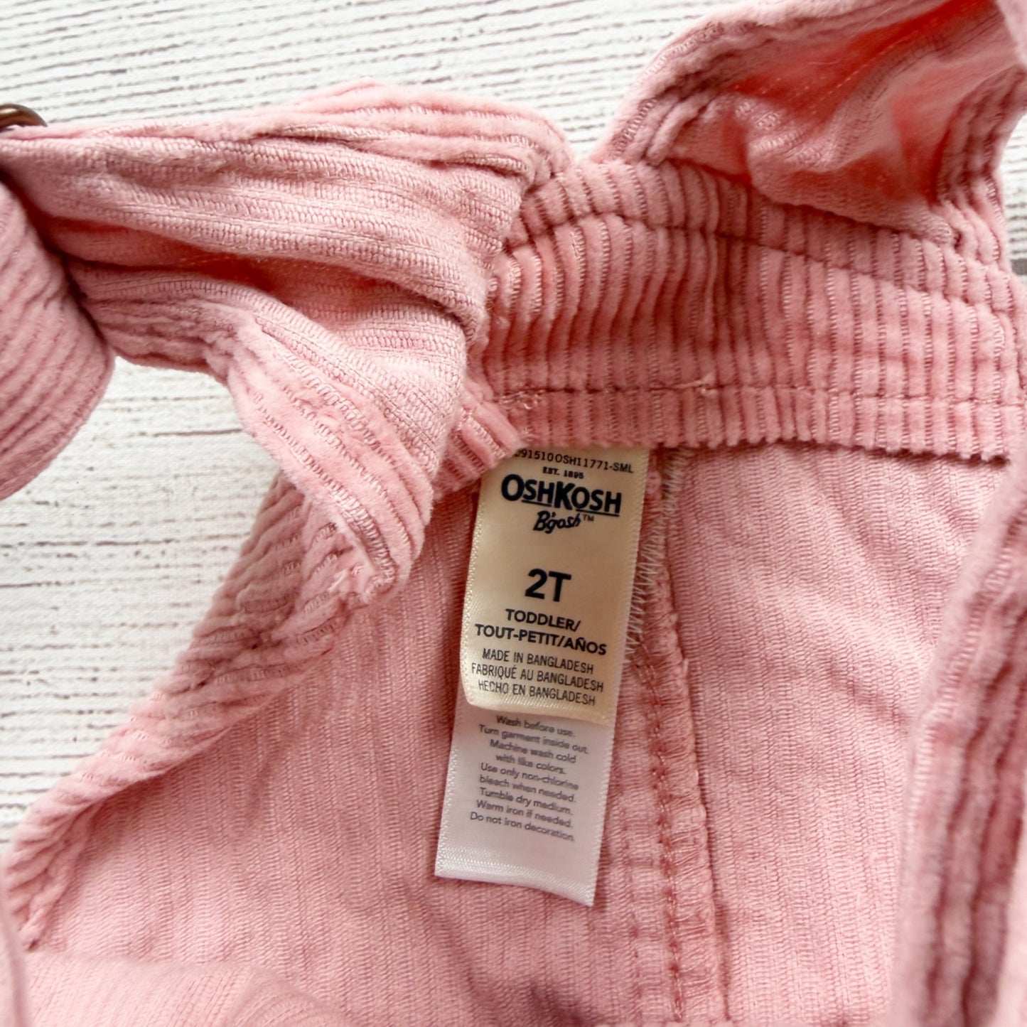 OshKosh BGosh Toddler Pink Corduroy Overalls Skirtalls Pockets Adjustable 2T
