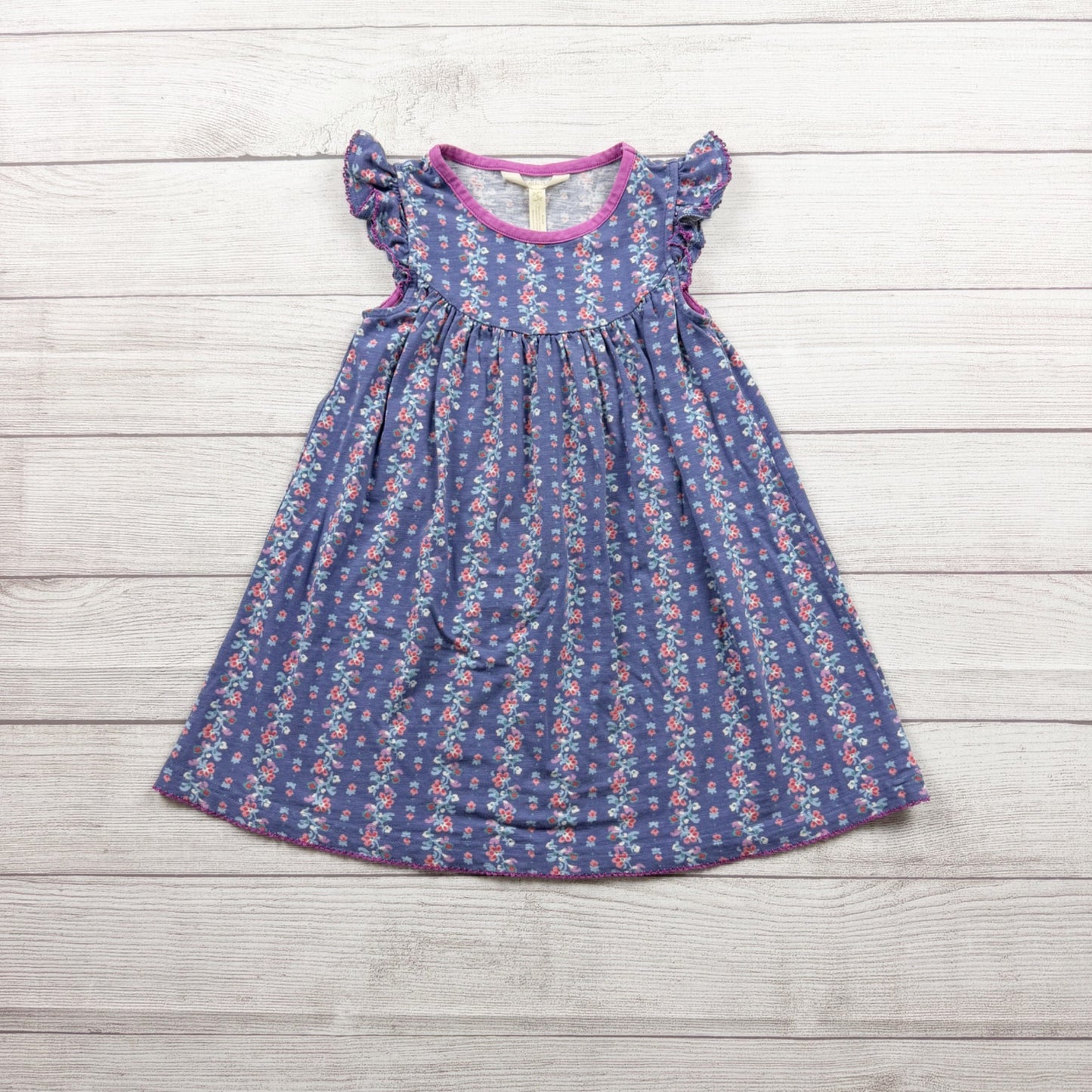 Matilda Jane Girls Floral Print Ruffle Sleeve Dress Purple Pink Cotton Blend 6