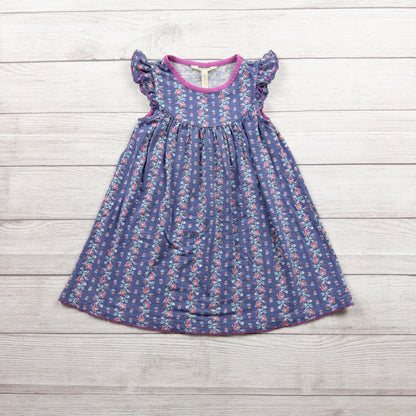 Matilda Jane Girls Floral Print Ruffle Sleeve Dress Purple Pink Cotton Blend 6