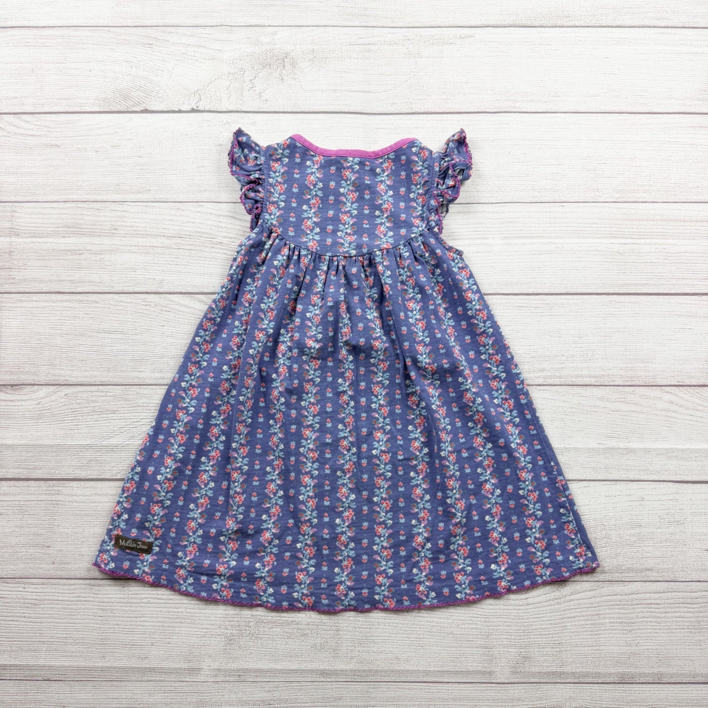 Matilda Jane Girls Floral Print Ruffle Sleeve Dress Purple Pink Cotton Blend 6