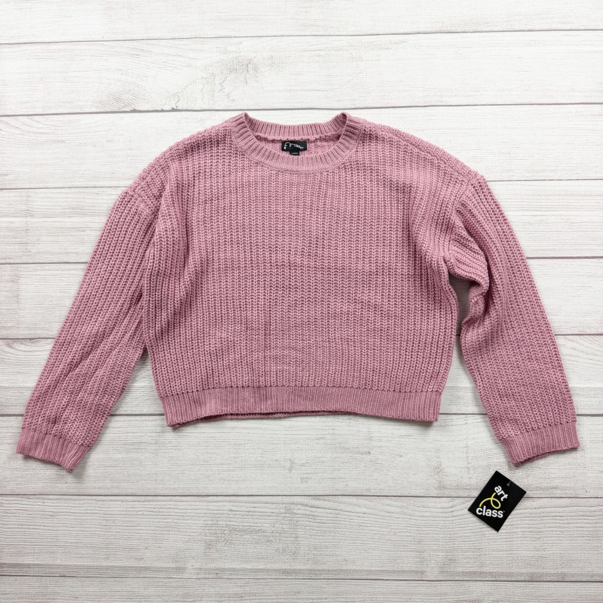 Art Class Pink Knit Cropped Sweater Crewneck Long Sleeves Girls NWT L 10-12