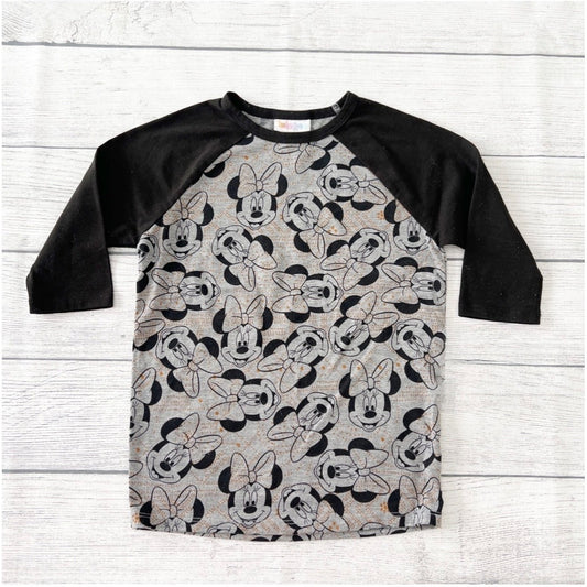 LuLaRoe Disney Minnie Mouse Raglan Shirt Girls 3/4 Sleeve Bow Print Top 4