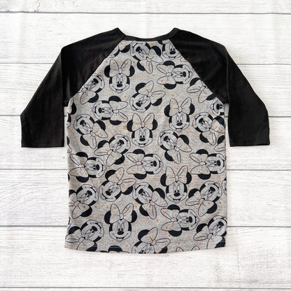 LuLaRoe Disney Minnie Mouse Raglan Shirt Girls 3/4 Sleeve Bow Print Top 4
