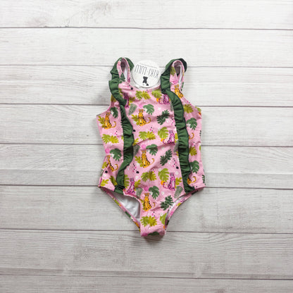Kiki + Lulu Girls Pink Jungle Leopard Print Swimsuit Ruffle Accent NWT 7-8