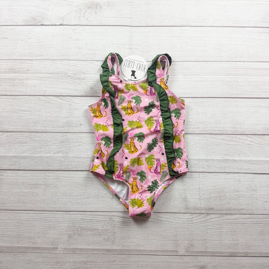 Kiki + Lulu Girls Pink Jungle Leopard Print Swimsuit Ruffle Accent NWT 7-8