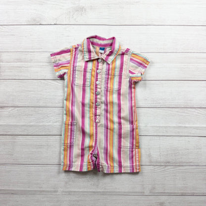 Old Navy Girls Striped Short Sleeve Button Up Romper Multicolor Cotton 2T