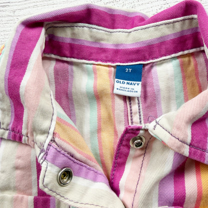 Old Navy Girls Striped Short Sleeve Button Up Romper Multicolor Cotton 2T