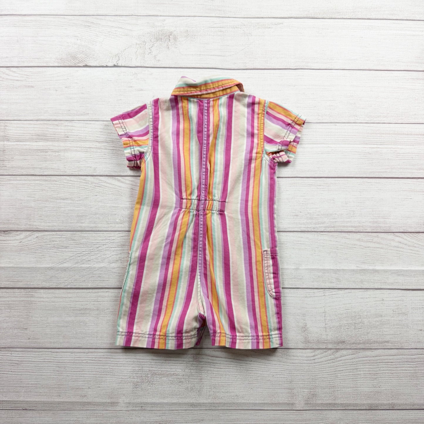 Old Navy Girls Striped Short Sleeve Button Up Romper Multicolor Cotton 2T