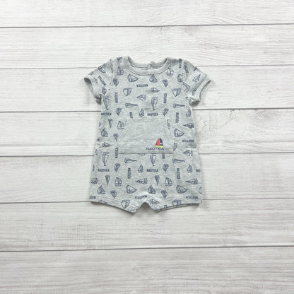 Nautica Baby Boy Romper Sailboat Print Short Sleeve One Piece 6-9 Months
