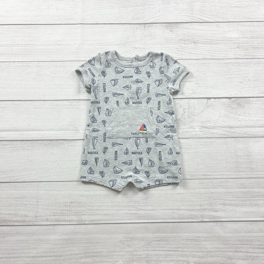 Nautica Baby Boy Romper Sailboat Print Short Sleeve One Piece 6-9 Months