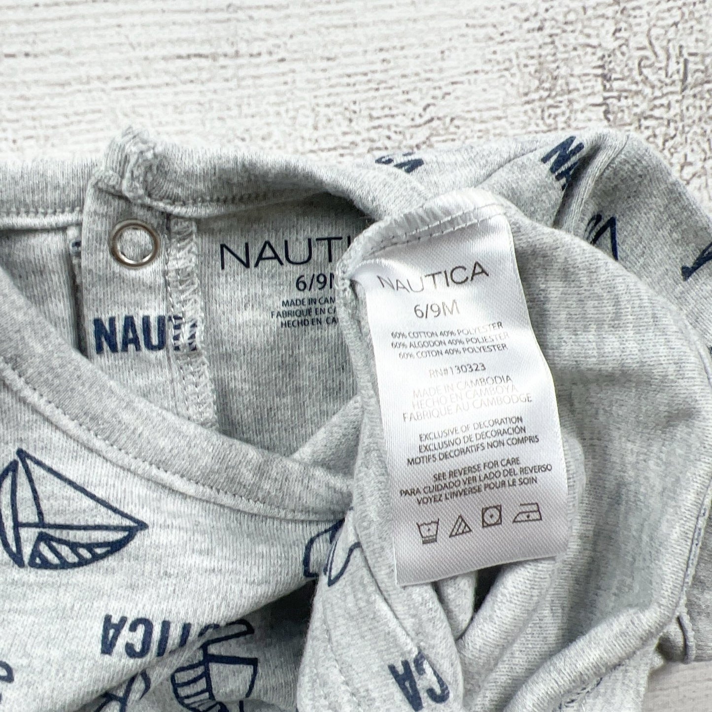 Nautica Baby Boy Romper Sailboat Print Short Sleeve One Piece 6-9 Months
