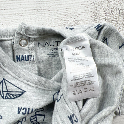 Nautica Baby Boy Romper Sailboat Print Short Sleeve One Piece 6-9 Months