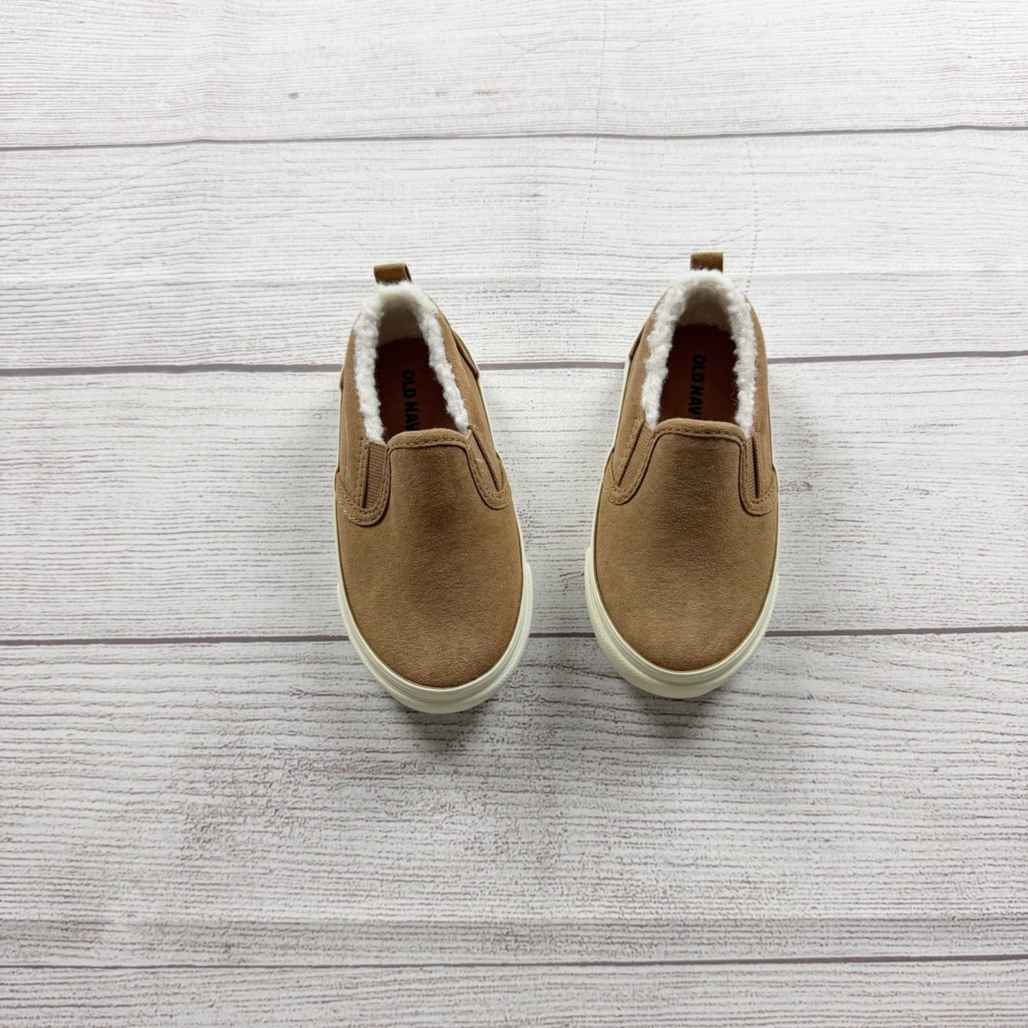 Old Navy Toddler Slip On Faux Suede Shoes Sherpa Lining Tan 6