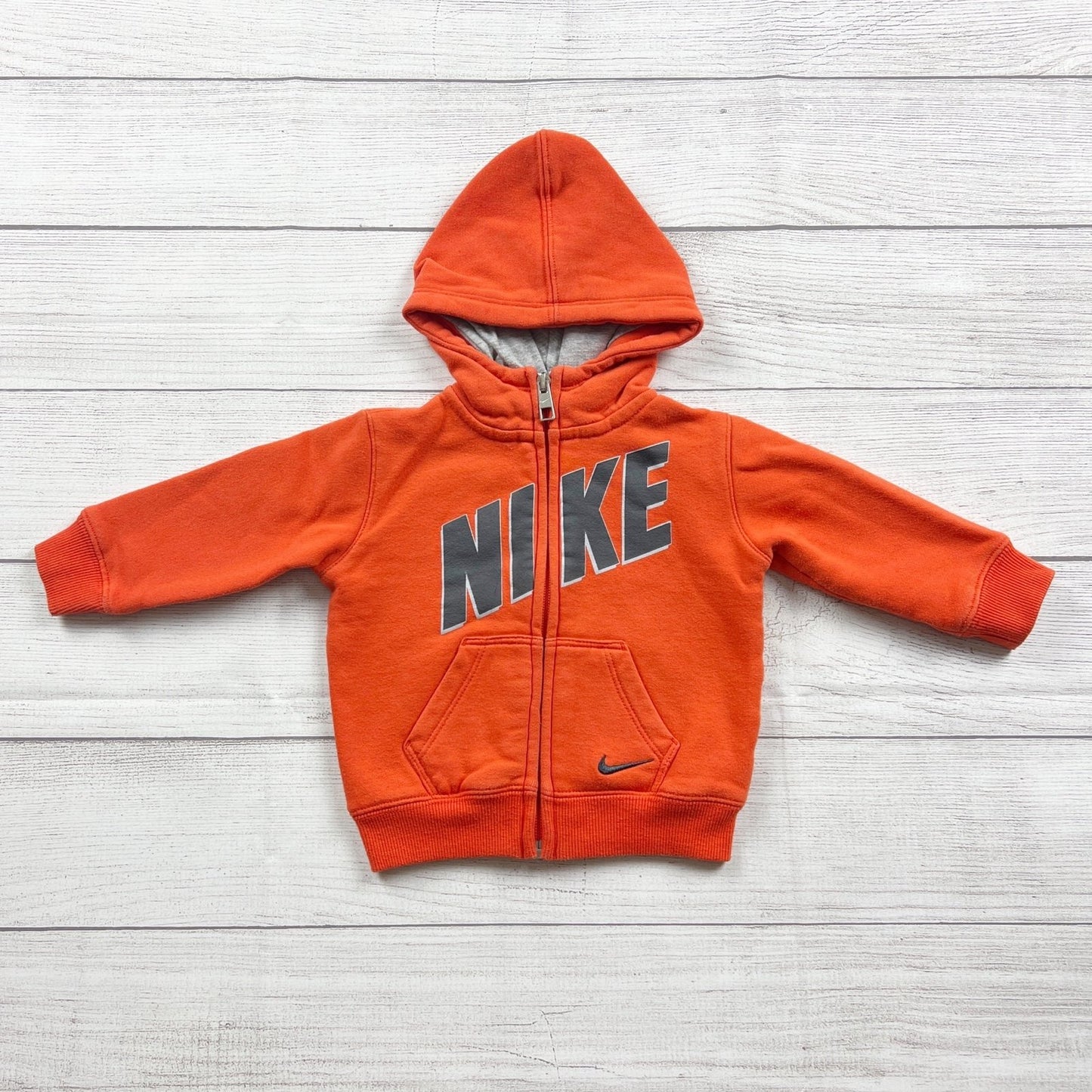 Nike Orange Fleece Lined Full Zip Hoodie Logo Lettering Pockets 9-12 Months