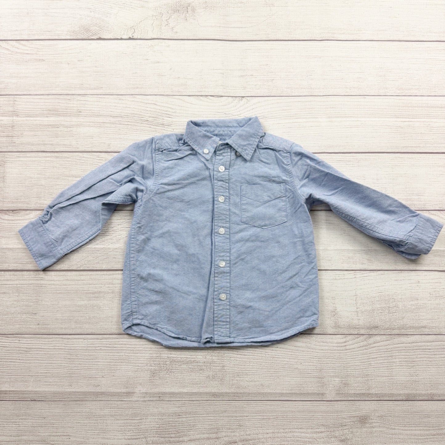 The Children’s Place Toddler Boys Button Down Shirt Blue Long Sleeve Pocket 3T
