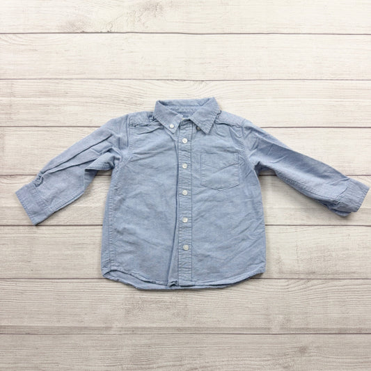 The Children’s Place Toddler Boys Button Down Shirt Blue Long Sleeve Pocket 3T
