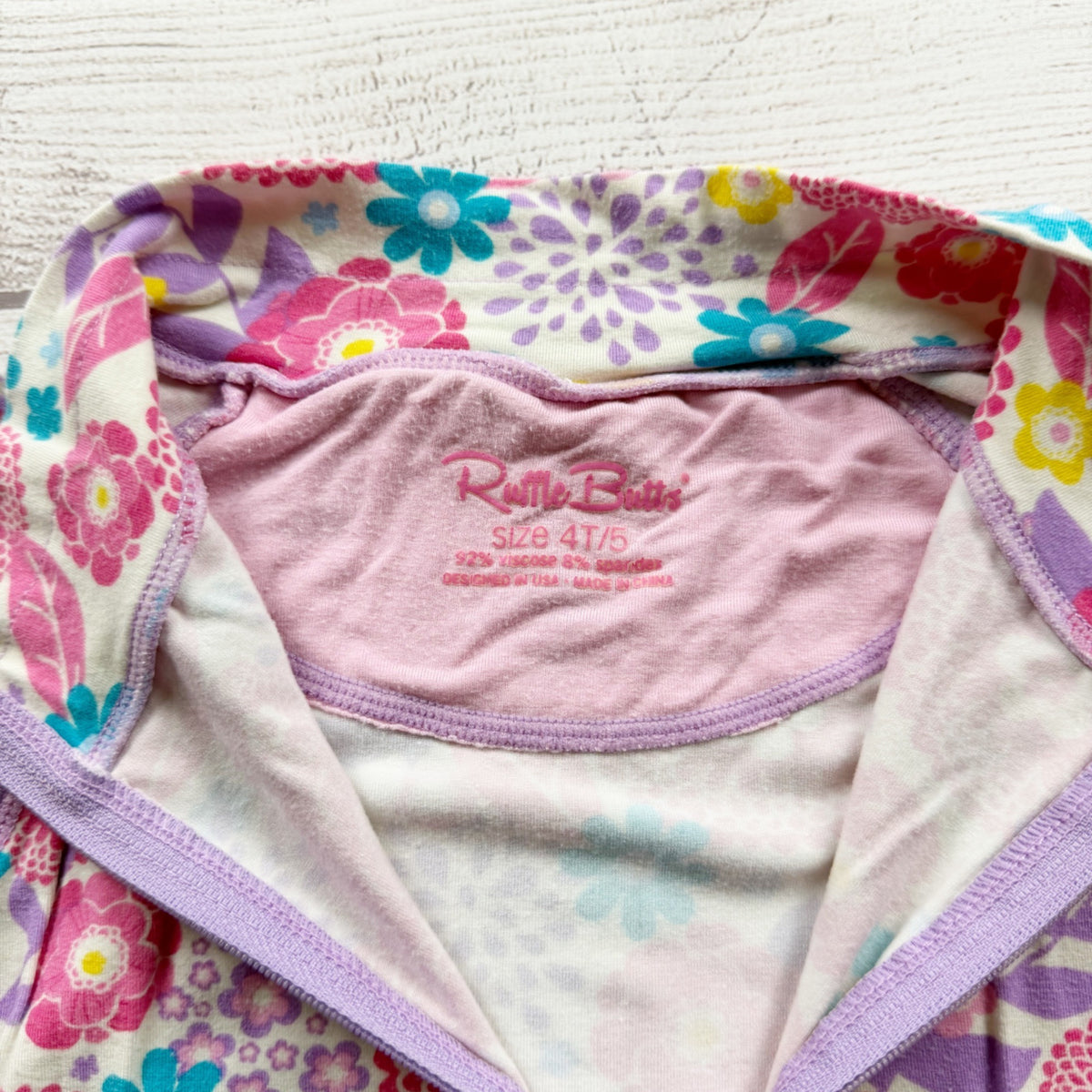 RuffleButts Girls Floral Long Sleeve Quarter Zip Top Ruffles 4T 5