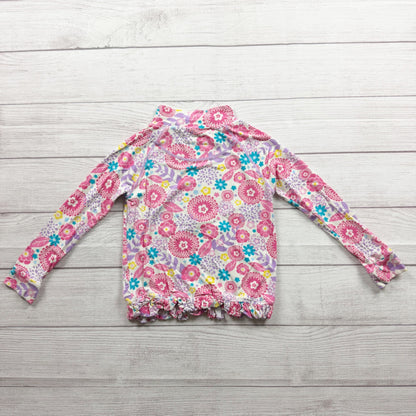RuffleButts Girls Floral Long Sleeve Quarter Zip Top Ruffles 4T 5