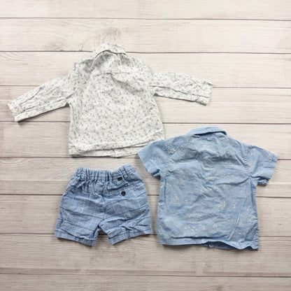 Mayoral Outfit Set Sailboat Button-Up Shirts + Plaid Shorts 3-Piece 9-12 Months