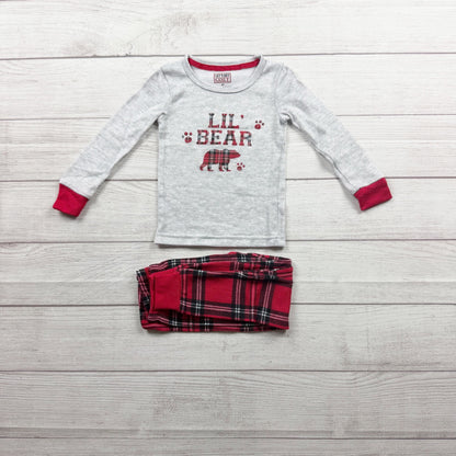 Let's Get Cozy Lil Bear Pajama Set Red Plaid Toddler 3T