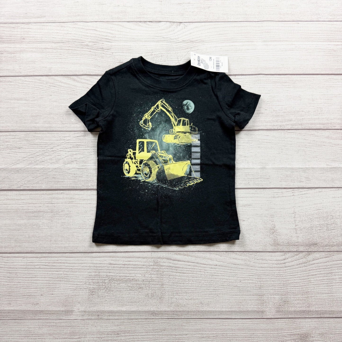 OshKosh B’gosh Boys Graphic Excavator T-Shirt Black NWT 9-12 Months
