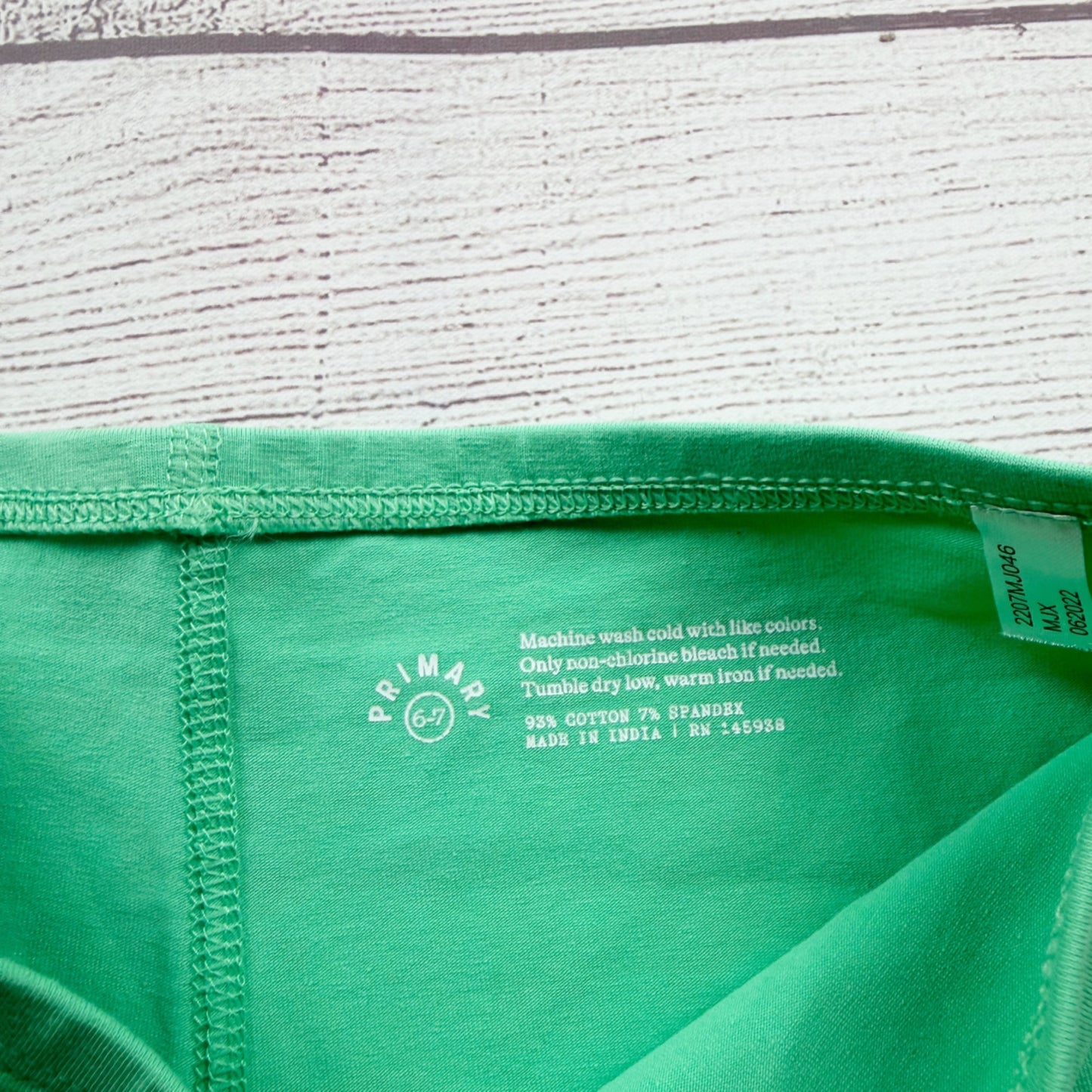 Primary Girls Green Bike Shorts Stretch Cotton Blend 6-7