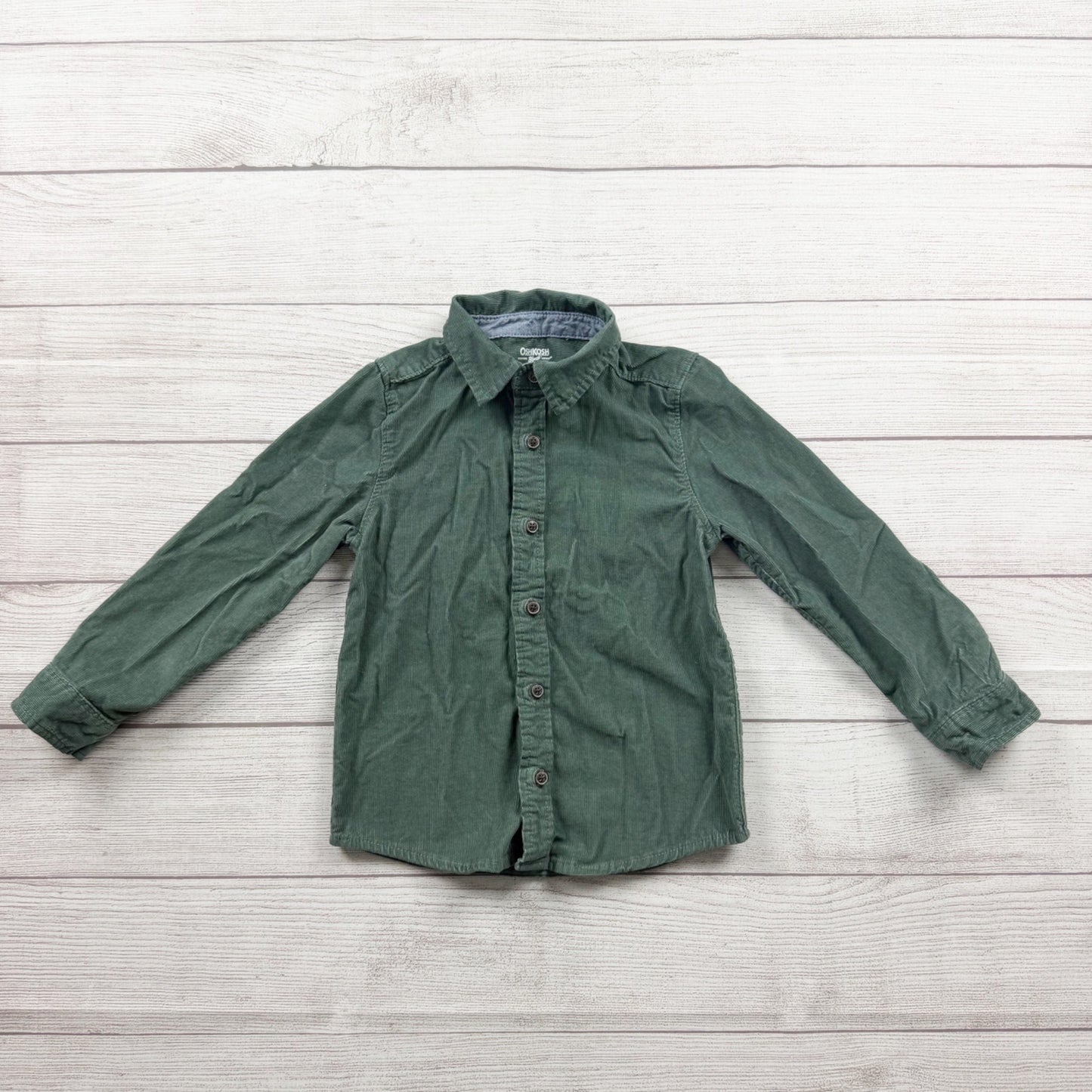 OshKosh Bgosh Green Corduroy Button-Up Shirt Toddler Long Sleeve 4T