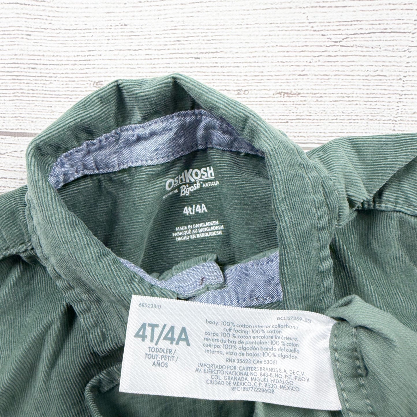 OshKosh Bgosh Green Corduroy Button-Up Shirt Toddler Long Sleeve 4T