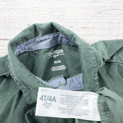 OshKosh Bgosh Green Corduroy Button-Up Shirt Toddler Long Sleeve 4T