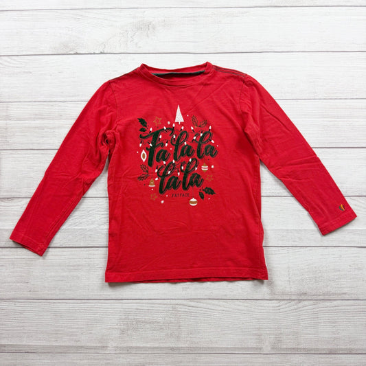 Fatface Kids Red Fa La La Long Sleeve Shirt Size Crew Neck Print Christmas 7-8