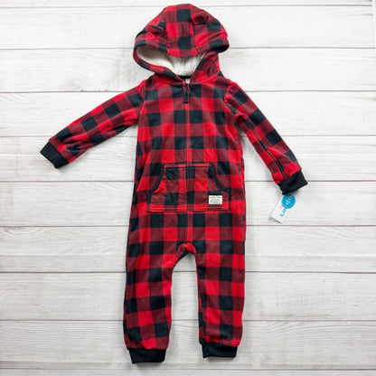 Carter’s Buffalo Plaid Hooded Sherpa Baby Jumpsuit Red Black NWT 18-24 Months