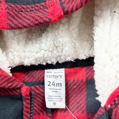 Carter’s Buffalo Plaid Hooded Sherpa Baby Jumpsuit Red Black NWT 18-24 Months