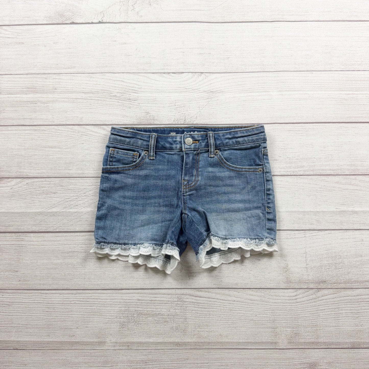 Cat & Jack Girls Blue Denim Shorts Lace Details Adjustable Super Stretch M 7-8
