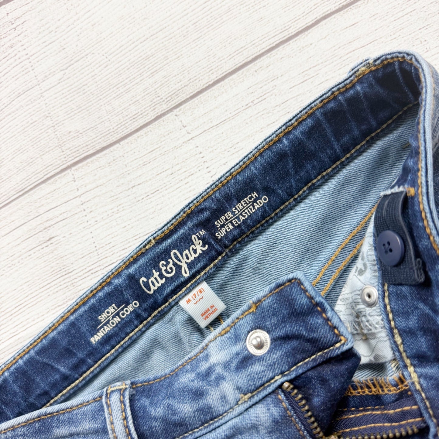 Cat & Jack Girls Blue Denim Shorts Lace Details Adjustable Super Stretch M 7-8