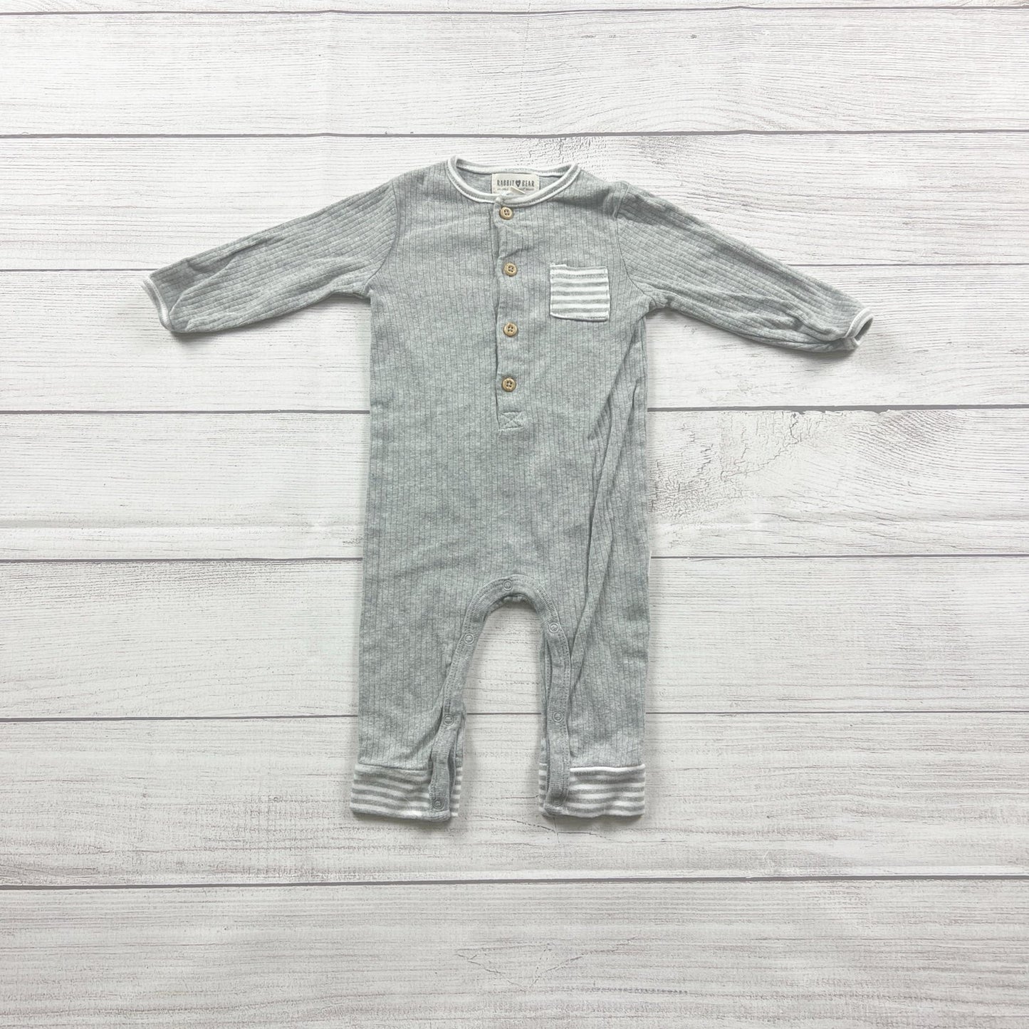 Rabbit + Bear Baby Romper Gray Ribbed Henley Playsuit 6-9 Months