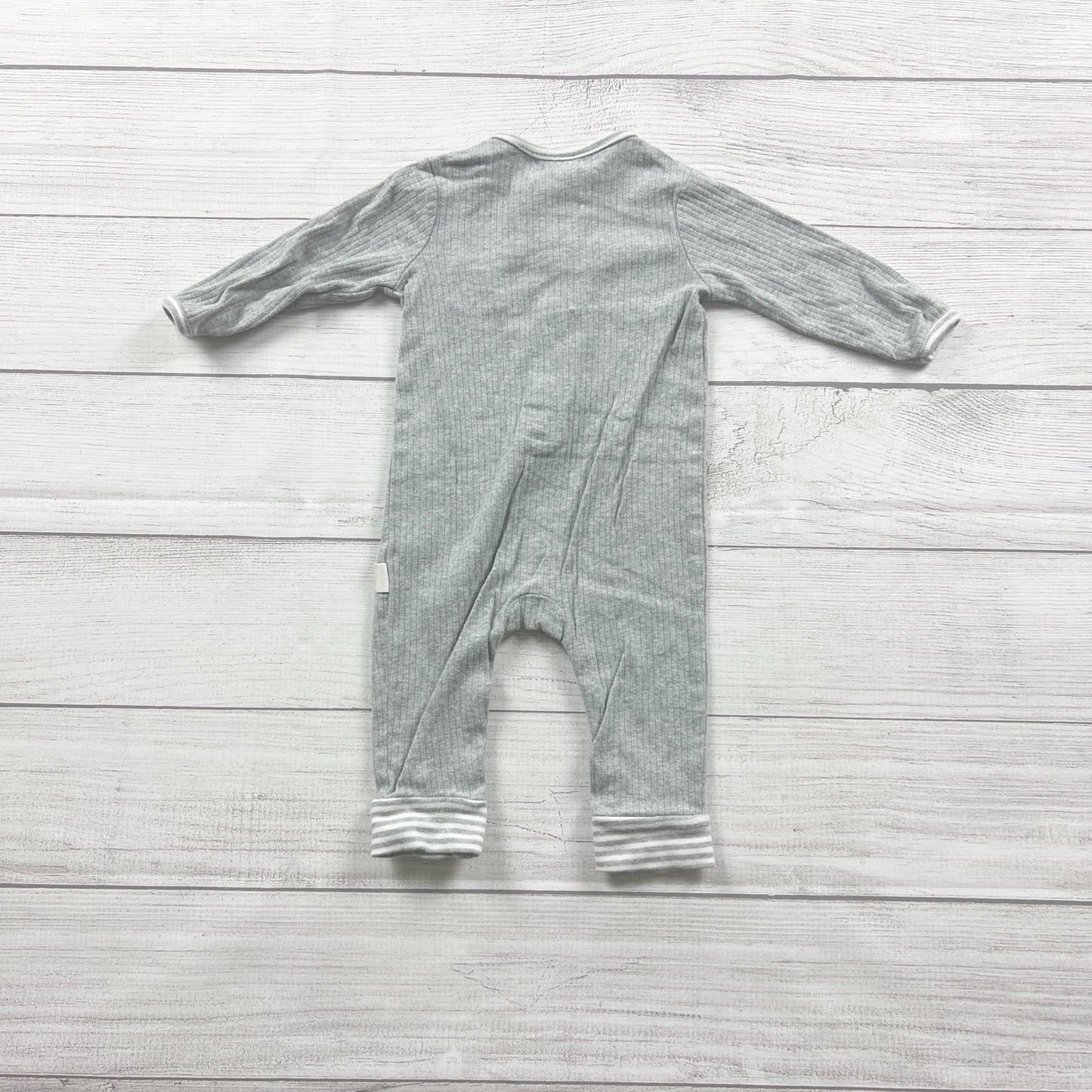 Rabbit + Bear Baby Romper Gray Ribbed Henley Playsuit 6-9 Months